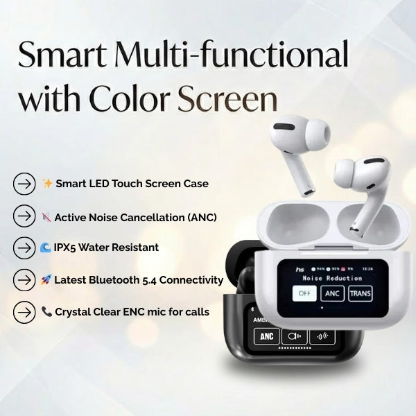 Authentic A9 Pro Touch Screen Wireless Earbuds | Smart 35dB ANC