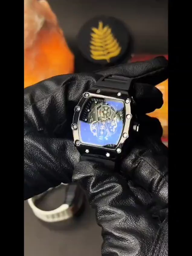 Richard Black Belt Skeleton Watch
